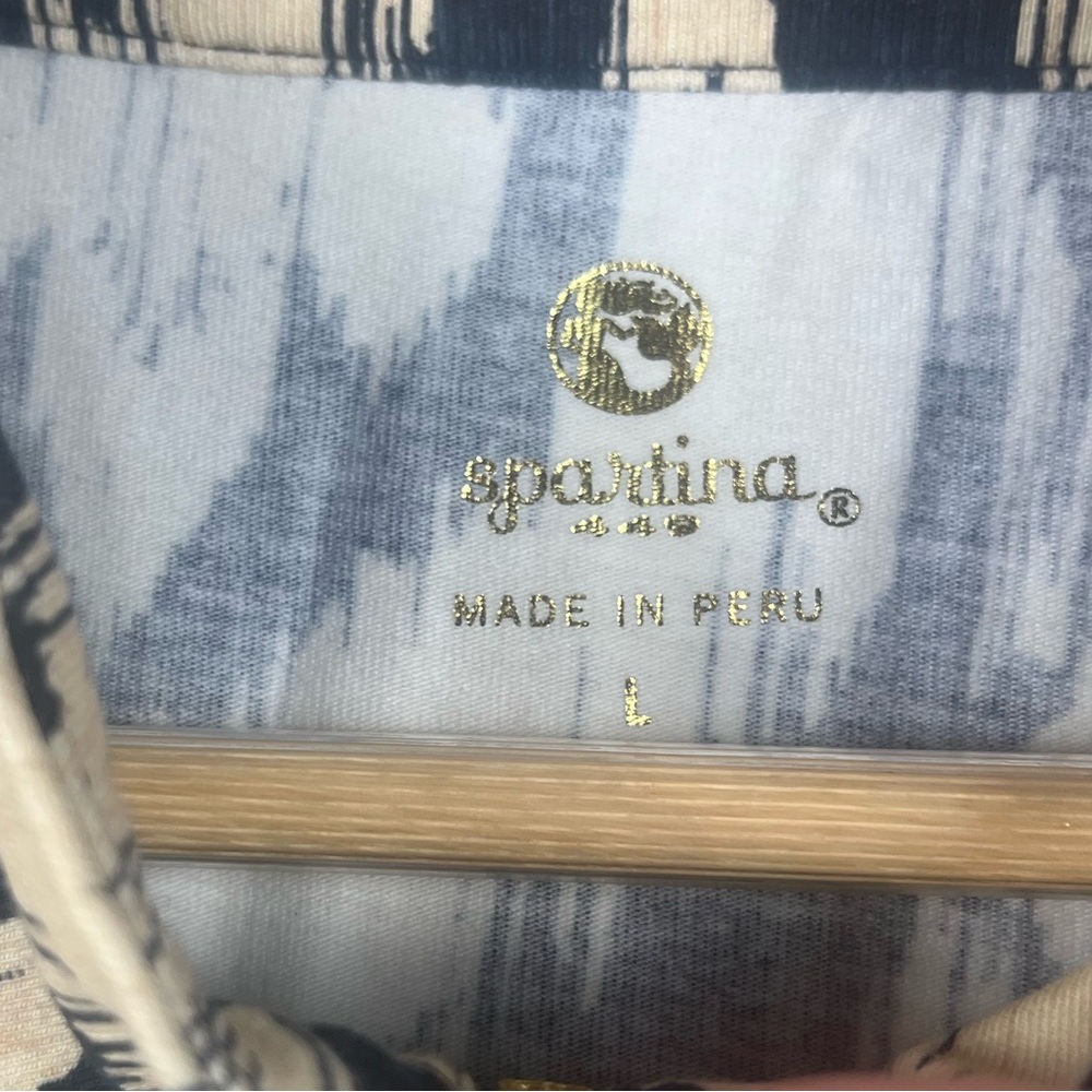 Spartina 449 Nora Half-Zip  maxi-length dress size large navy tan printed - Picture 4 of 8